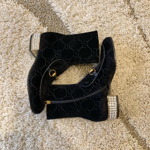 FINAL PRICE. BNIB Gucci Monogram Velvet Boot with Rhinestone Heels - Picture 4 of 6